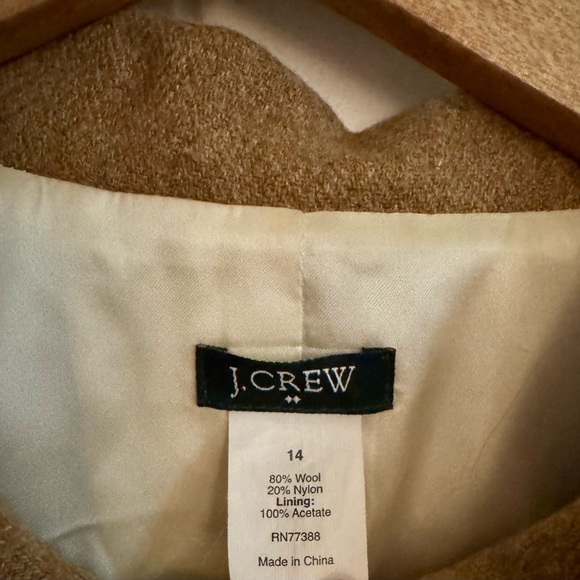 J Crew Women’s Size 14 Camel Wool Tan Button Up Long Sleeve Pea Coat Blazer - Picture 5 of 8